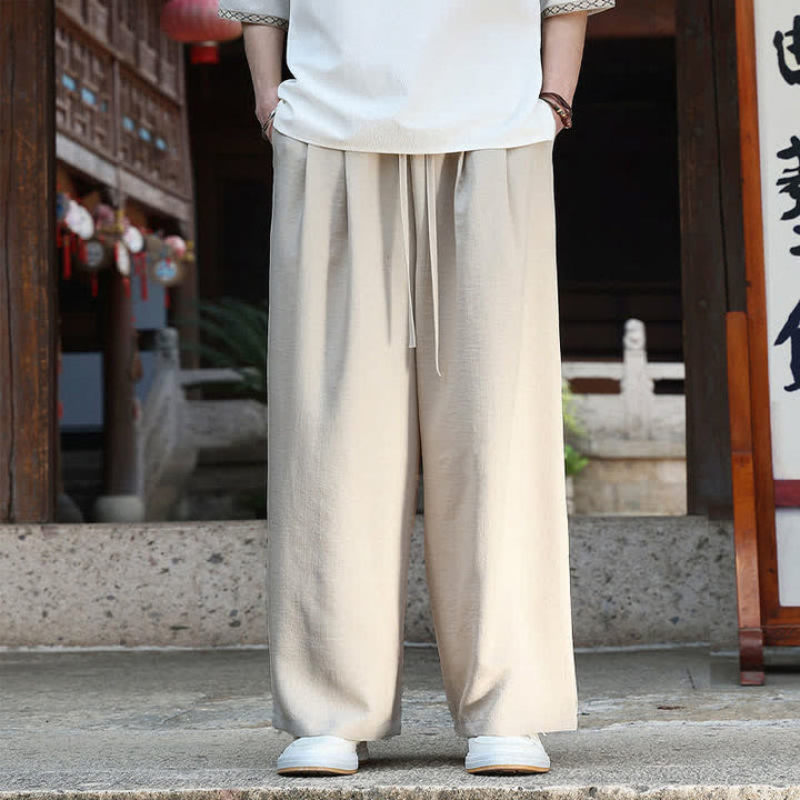 Buddha Stones Pantaloni estivi casual minimalisti con coulisse in vita elasticizzata, tinta unita, alla caviglia, da uomo, a gamba dritta con tasca - image 2