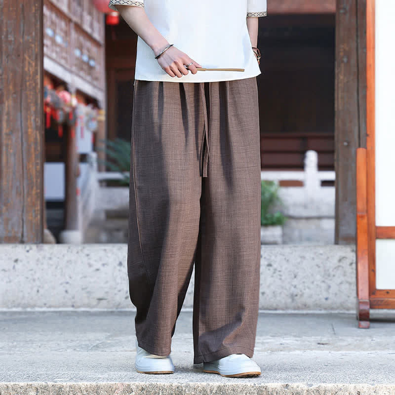Buddha Stones Pantaloni estivi casual minimalisti con coulisse in vita elasticizzata, tinta unita, alla caviglia, da uomo, a gamba dritta con tasca - image 16