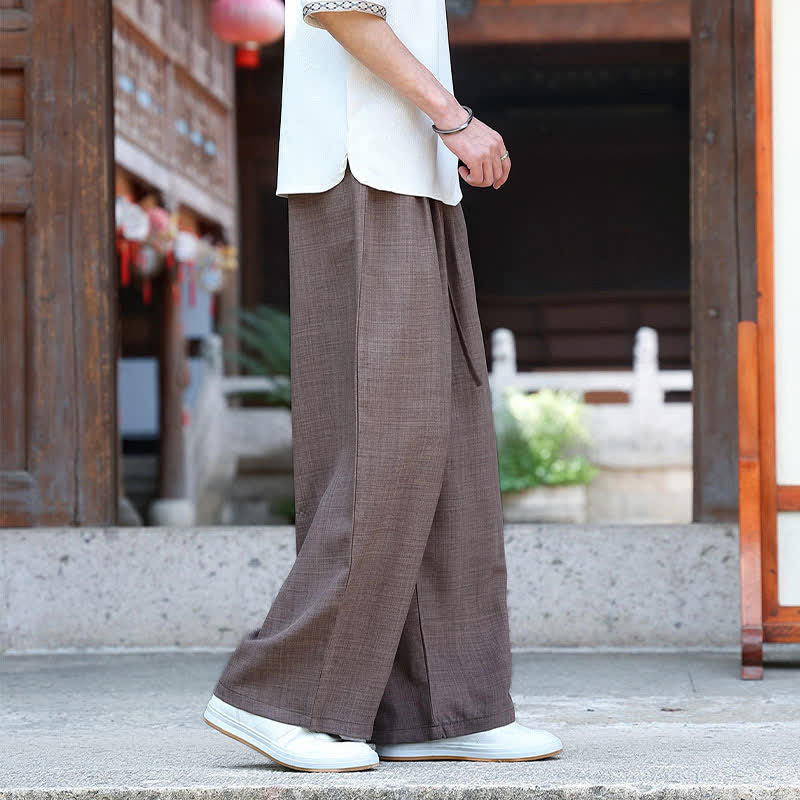 Buddha Stones Pantaloni estivi casual minimalisti con coulisse in vita elasticizzata, tinta unita, alla caviglia, da uomo, a gamba dritta con tasca - image 18