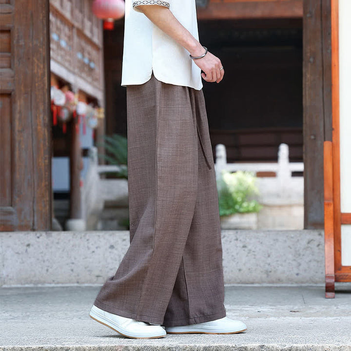Buddha Stones Pantaloni estivi casual minimalisti con coulisse in vita elasticizzata, tinta unita, alla caviglia, da uomo, a gamba dritta con tasca - image 18