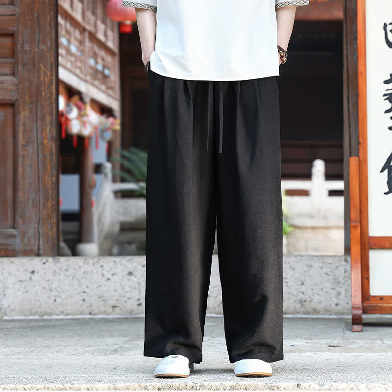 Buddha Stones Pantaloni estivi casual minimalisti con coulisse in vita elasticizzata, tinta unita, alla caviglia, da uomo, a gamba dritta con tasca - Nero - US/UK/AU46, EU56 (5XL) - image 6