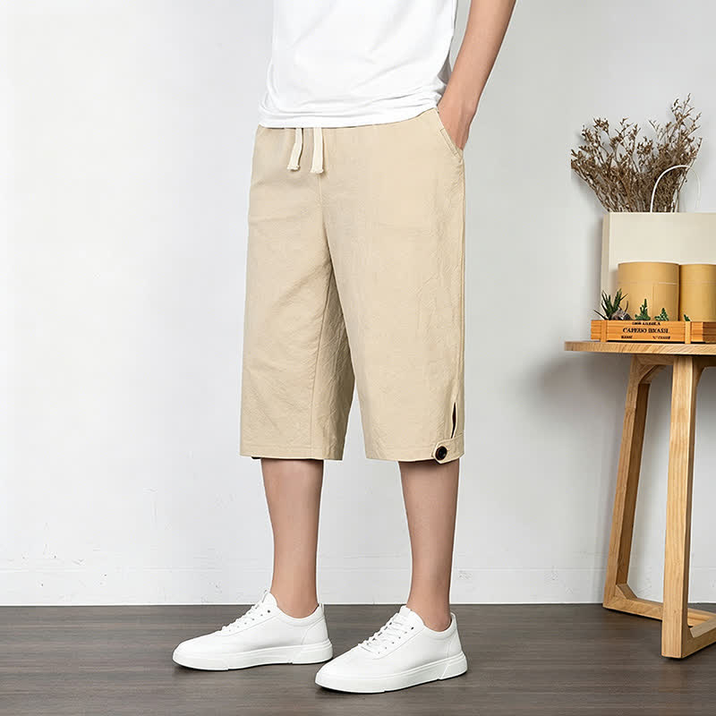 Buddha Stones Pantaloni estivi casual minimalisti con coulisse, tinta unita, da uomo, gamba dritta, con tasca. - image 14