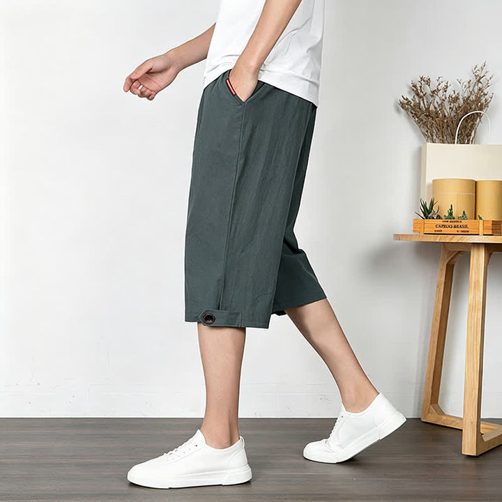 Buddha Stones Pantaloni estivi casual minimalisti con coulisse, tinta unita, da uomo, gamba dritta, con tasca. - image 9