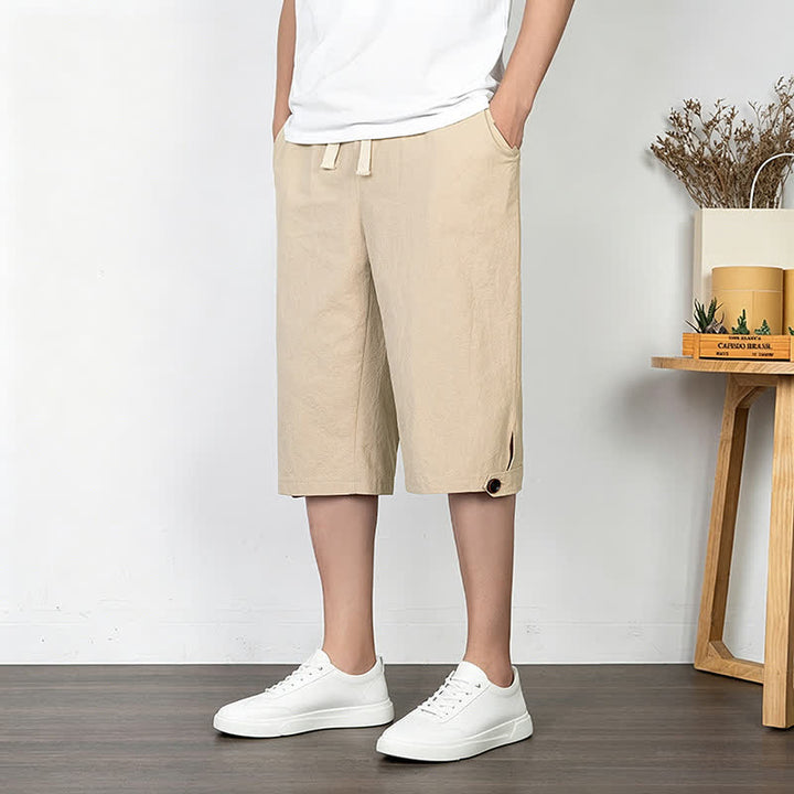Buddha Stones Pantaloni estivi casual minimalisti con coulisse, tinta unita, da uomo, gamba dritta, con tasca. - image 13