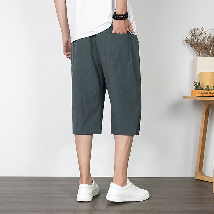 Buddha Stones Pantaloni estivi casual minimalisti con coulisse, tinta unita, da uomo, gamba dritta, con tasca. - image 10