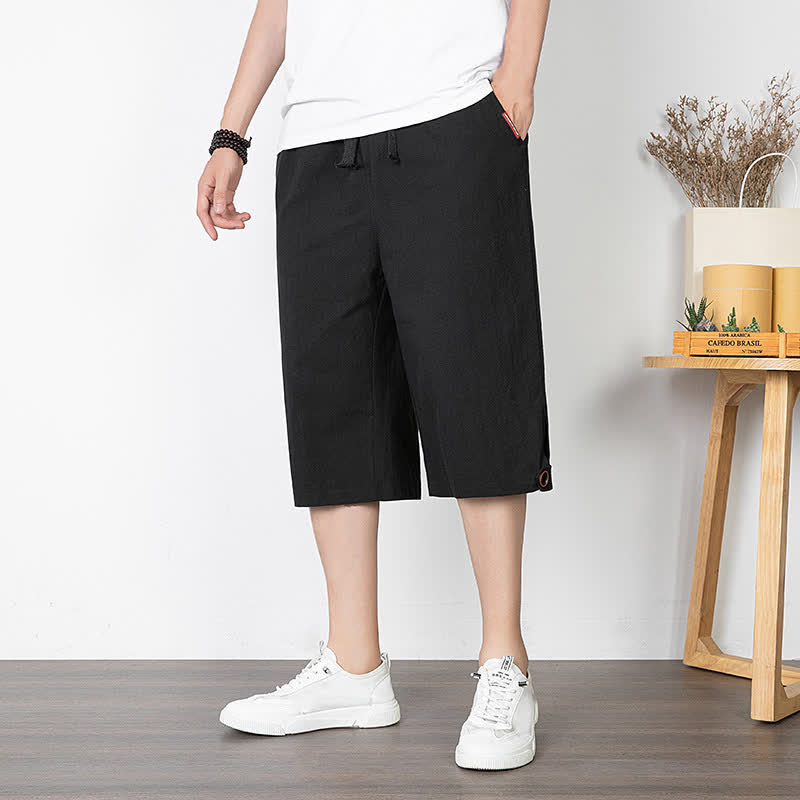 Buddha Stones Pantaloni estivi casual minimalisti con coulisse, tinta unita, da uomo, gamba dritta, con tasca. - Nero - US/UK/AU54, EU64 (9XL) - image 6