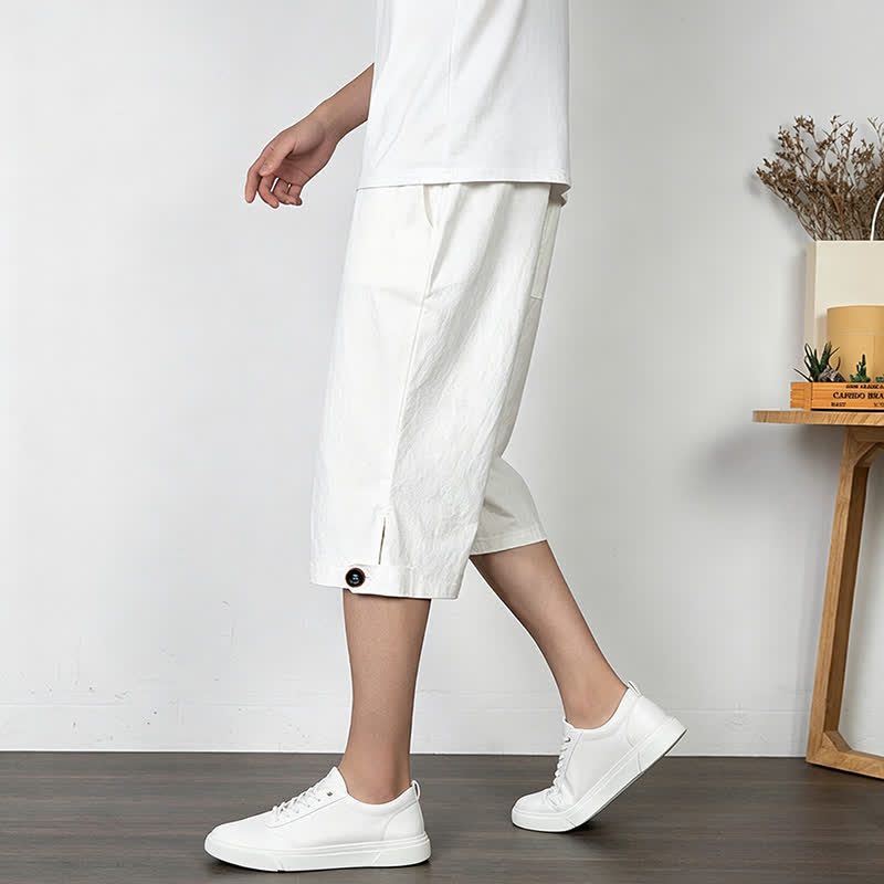 Buddha Stones Pantaloni estivi casual minimalisti con coulisse, tinta unita, da uomo, gamba dritta, con tasca. - image 17