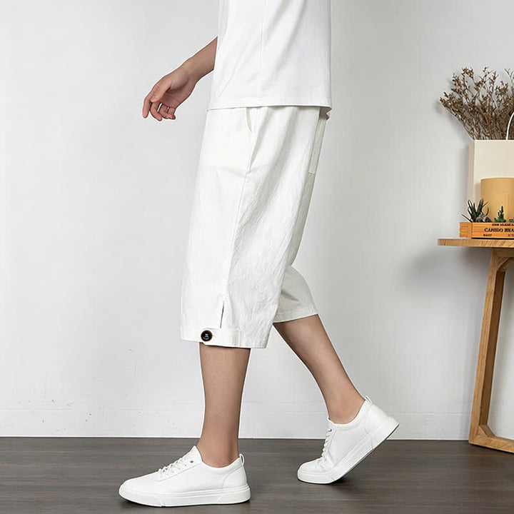 Buddha Stones Pantaloni estivi casual minimalisti con coulisse, tinta unita, da uomo, gamba dritta, con tasca. - image 17