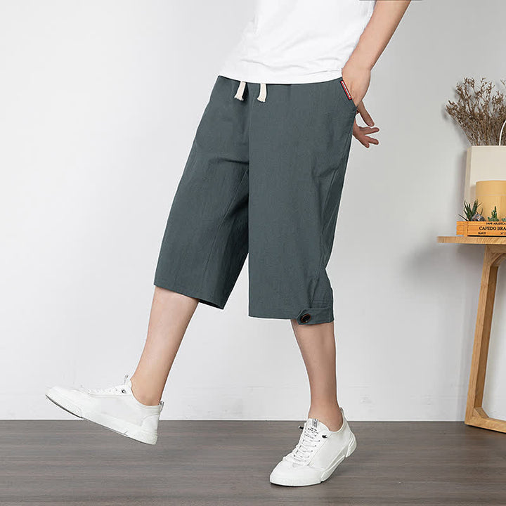 Buddha Stones Pantaloni estivi casual minimalisti con coulisse, tinta unita, da uomo, gamba dritta, con tasca. - image 11
