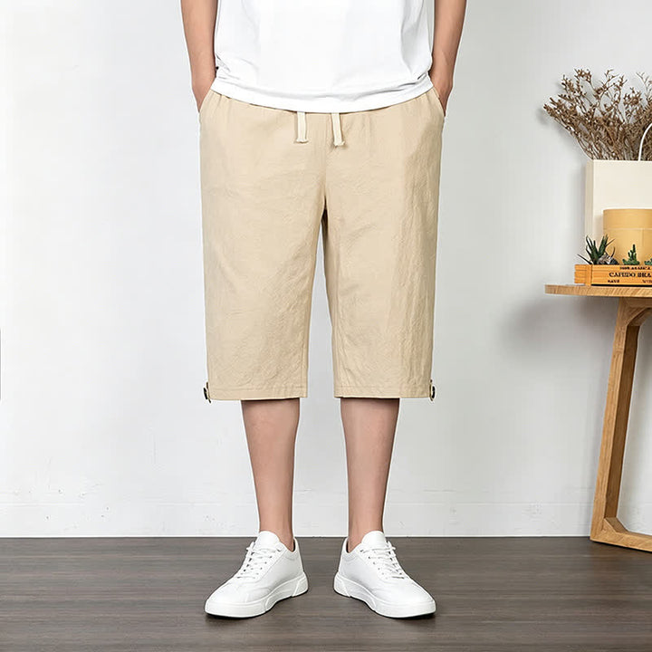Buddha Stones Pantaloni estivi casual minimalisti con coulisse, tinta unita, da uomo, gamba dritta, con tasca. - Legno robusto - US/UK/AU54, EU64 (9XL) - image 12