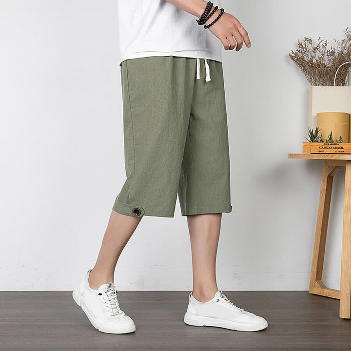 Buddha Stones Pantaloni estivi casual minimalisti con coulisse, tinta unita, da uomo, gamba dritta, con tasca. - Verde Mare Scuro - US/UK/AU54, EU64 (9XL) - image 0