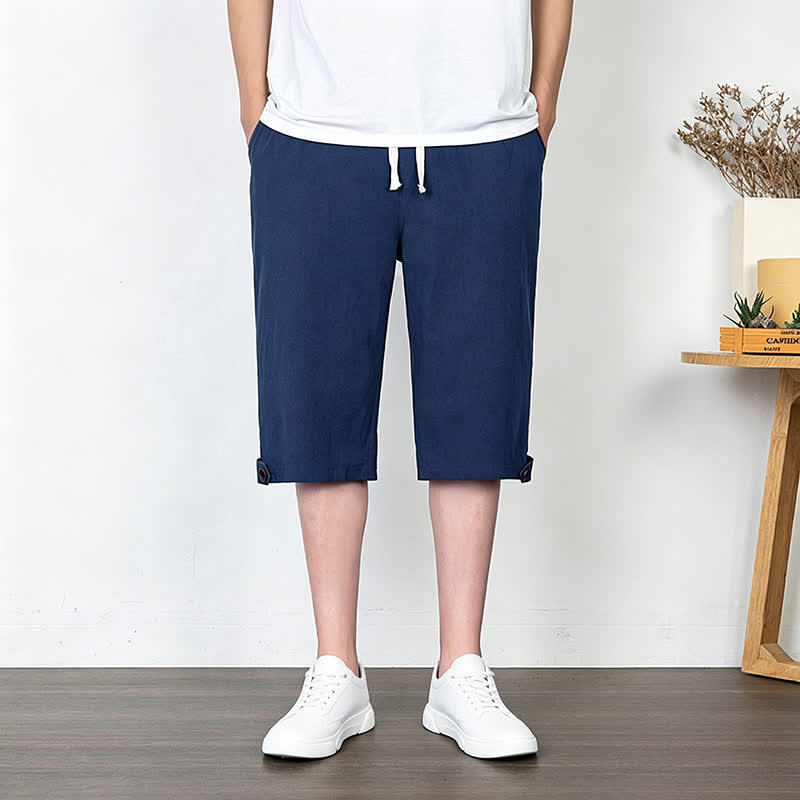 Buddha Stones Pantaloni estivi casual minimalisti con coulisse, tinta unita, da uomo, gamba dritta, con tasca. - Marina - US/UK/AU54, EU64 (9XL) - image 3