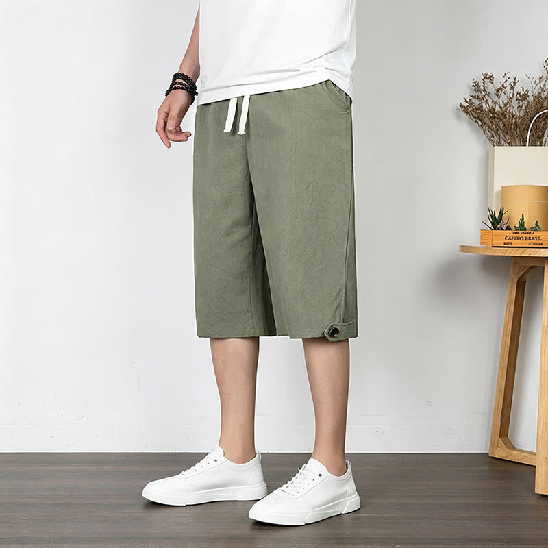 Buddha Stones Pantaloni estivi casual minimalisti con coulisse, tinta unita, da uomo, gamba dritta, con tasca. - image 1