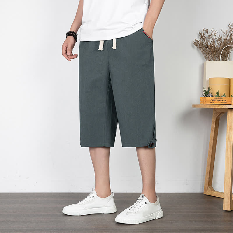 Buddha Stones Pantaloni estivi casual minimalisti con coulisse, tinta unita, da uomo, gamba dritta, con tasca. - Grigio - US/UK/AU54, EU64 (9XL) - image 8