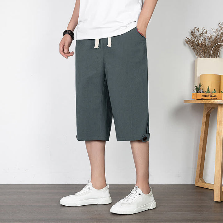 Buddha Stones Pantaloni estivi casual minimalisti con coulisse, tinta unita, da uomo, gamba dritta, con tasca. - Grigio - US/UK/AU54, EU64 (9XL) - image 8