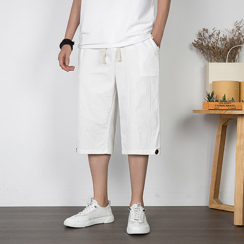 Buddha Stones Pantaloni estivi casual minimalisti con coulisse, tinta unita, da uomo, gamba dritta, con tasca. - Bianco - US/UK/AU54, EU64 (9XL) - image 15