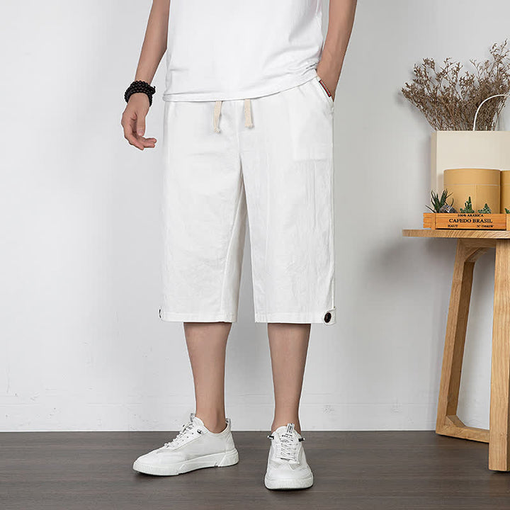 Buddha Stones Pantaloni estivi casual minimalisti con coulisse, tinta unita, da uomo, gamba dritta, con tasca. - Bianco - US/UK/AU54, EU64 (9XL) - image 15