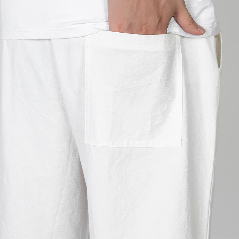 Buddha Stones Pantaloni estivi casual minimalisti con coulisse, tinta unita, da uomo, gamba dritta, con tasca. - image 20
