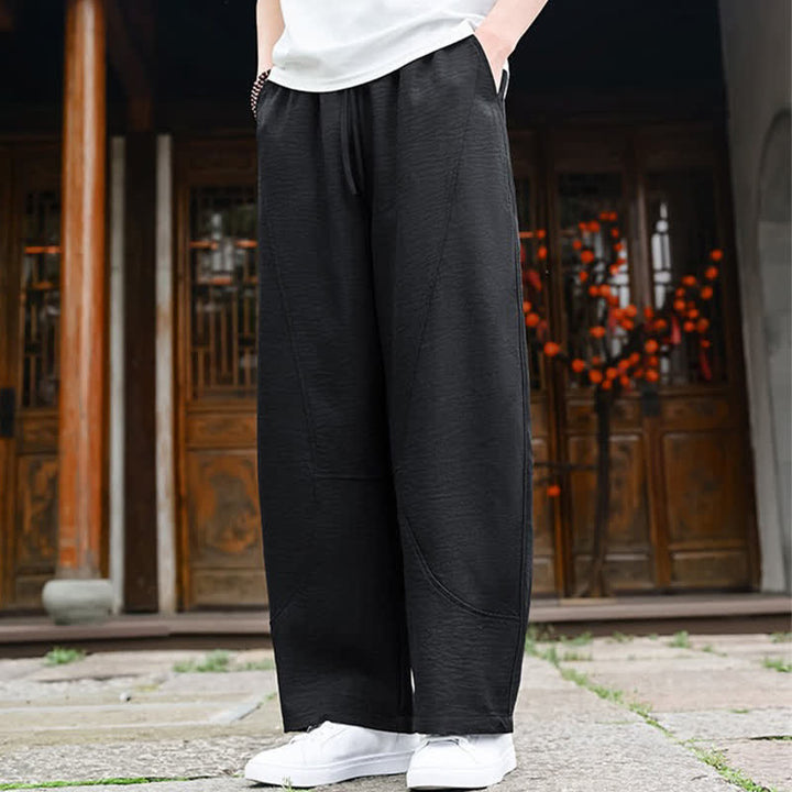 Buddha Stones Pantaloni estivi casual minimalisti con coulisse, tinta unita, alla caviglia, da uomo, gamba dritta, con tasca - image 12