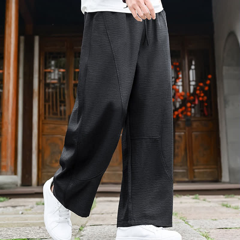 Buddha Stones Pantaloni estivi casual minimalisti con coulisse, tinta unita, alla caviglia, da uomo, gamba dritta, con tasca - image 8