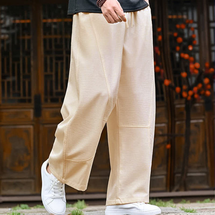 Buddha Stones Pantaloni estivi casual minimalisti con coulisse, tinta unita, alla caviglia, da uomo, gamba dritta, con tasca - image 3