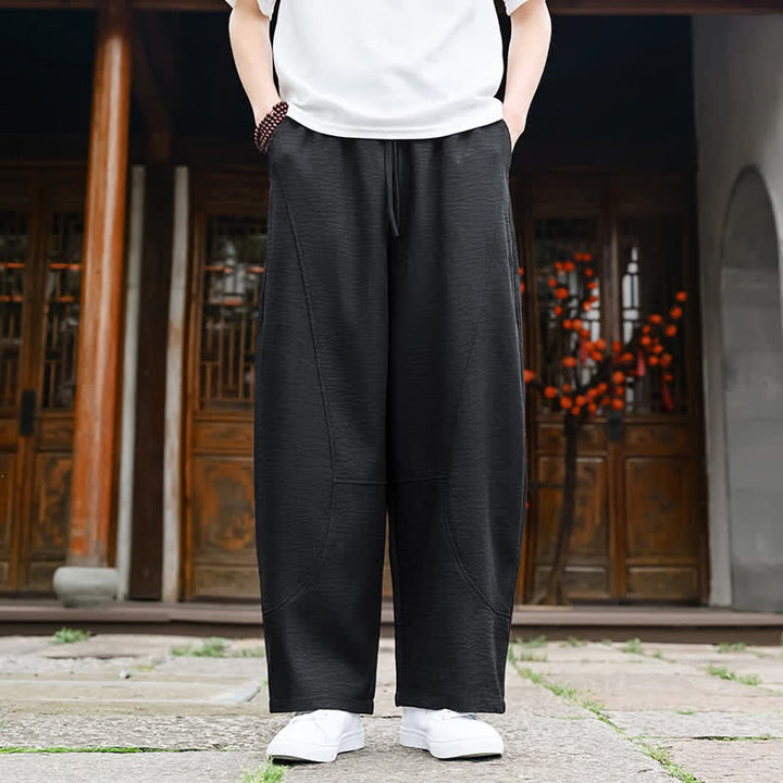 Buddha Stones Pantaloni estivi casual minimalisti con coulisse, tinta unita, alla caviglia, da uomo, gamba dritta, con tasca - Nero - US/UK/AU46, EU56 (5XL) - image 7