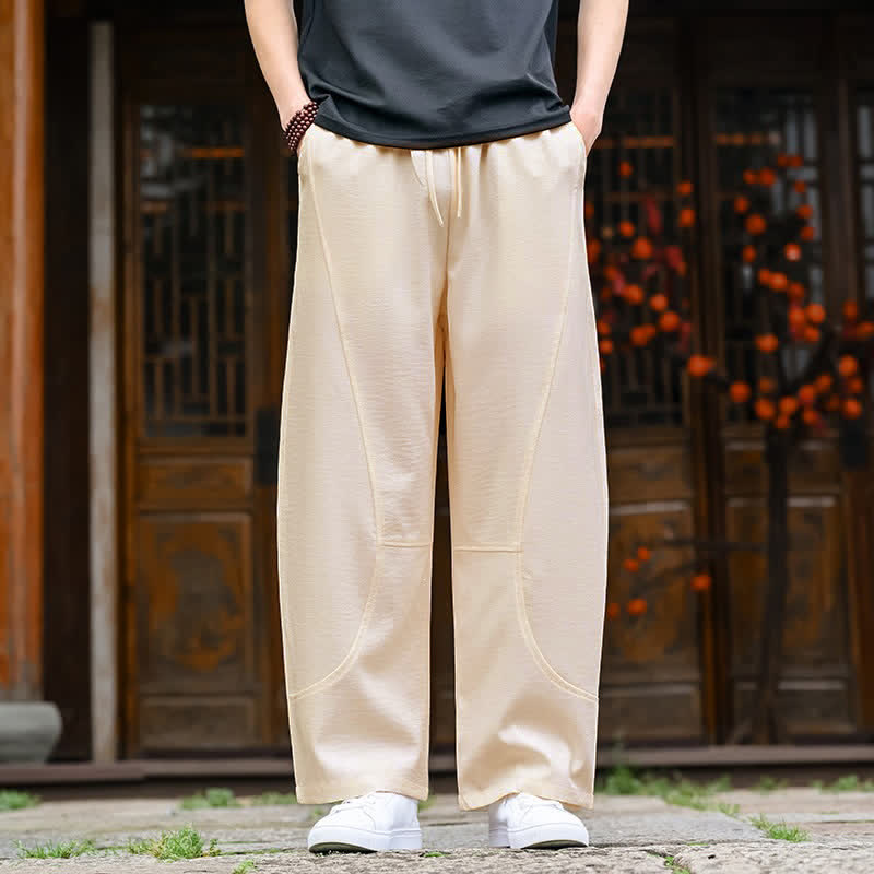 Buddha Stones Pantaloni estivi casual minimalisti con coulisse, tinta unita, alla caviglia, da uomo, gamba dritta, con tasca - Seta di mais - US/UK/AU46, EU56 (5XL) - image 0