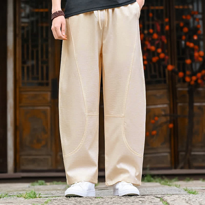 Buddha Stones Pantaloni estivi casual minimalisti con coulisse, tinta unita, alla caviglia, da uomo, gamba dritta, con tasca - image 6
