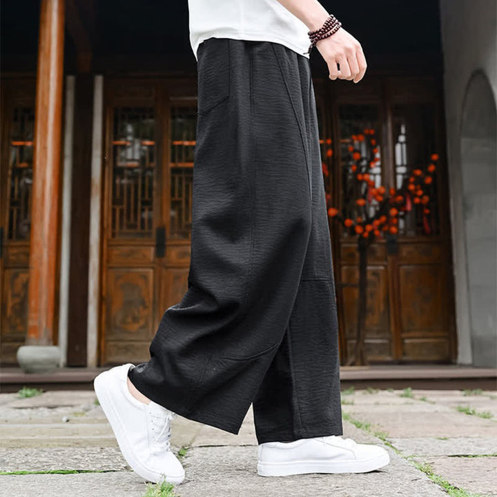 Buddha Stones Pantaloni estivi casual minimalisti con coulisse, tinta unita, alla caviglia, da uomo, gamba dritta, con tasca - image 11