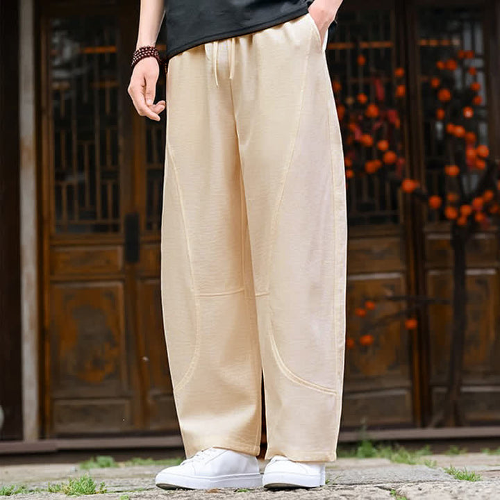 Buddha Stones Pantaloni estivi casual minimalisti con coulisse, tinta unita, alla caviglia, da uomo, gamba dritta, con tasca - image 2