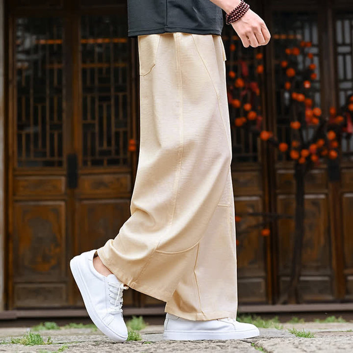 Buddha Stones Pantaloni estivi casual minimalisti con coulisse, tinta unita, alla caviglia, da uomo, gamba dritta, con tasca - image 4