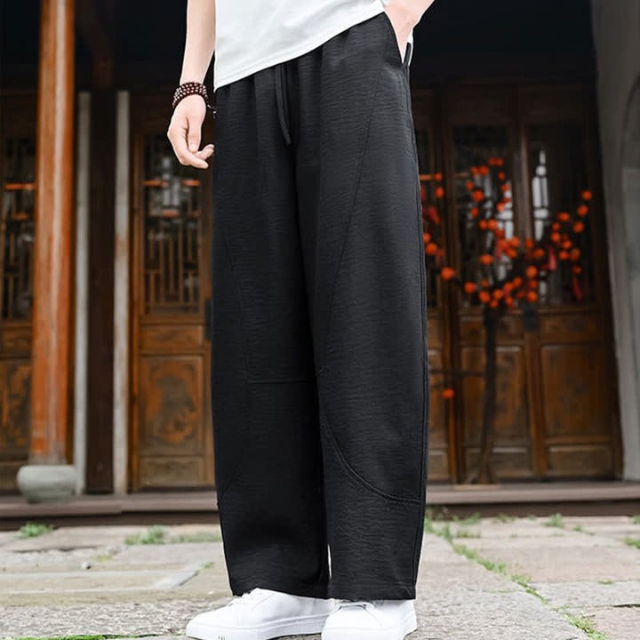 Buddha Stones Pantaloni estivi casual minimalisti con coulisse, tinta unita, alla caviglia, da uomo, gamba dritta, con tasca - image 10