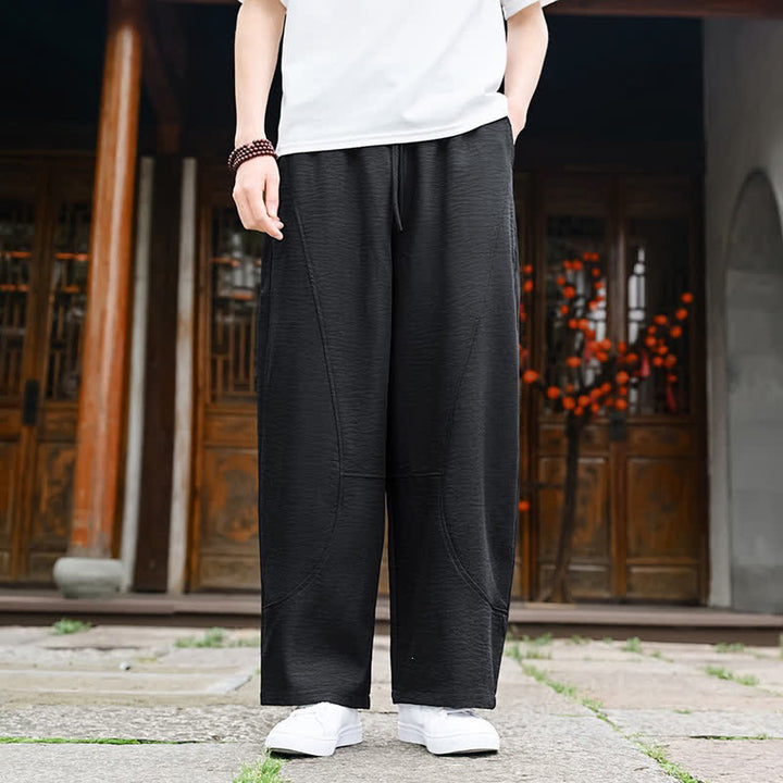 Buddha Stones Pantaloni estivi casual minimalisti con coulisse, tinta unita, alla caviglia, da uomo, gamba dritta, con tasca - image 13