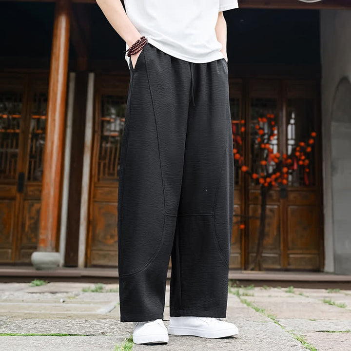 Buddha Stones Pantaloni estivi casual minimalisti con coulisse, tinta unita, alla caviglia, da uomo, gamba dritta, con tasca - image 9