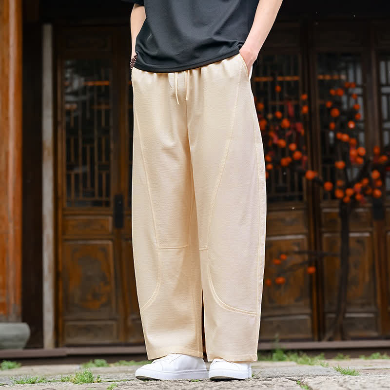 Buddha Stones Pantaloni estivi casual minimalisti con coulisse, tinta unita, alla caviglia, da uomo, gamba dritta, con tasca - image 5
