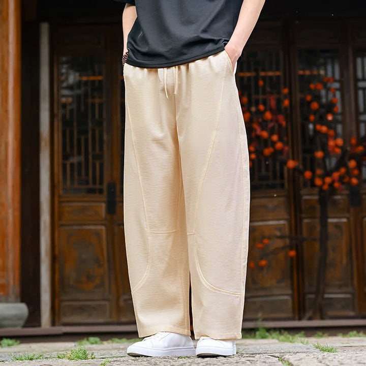 Buddha Stones Pantaloni estivi casual minimalisti con coulisse, tinta unita, alla caviglia, da uomo, gamba dritta, con tasca - image 5