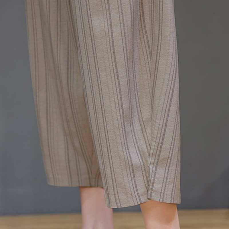 Buddha Stones Pantaloni capri estivi casual a righe con coulisse, pantaloni harem da uomo con tasca - image 9