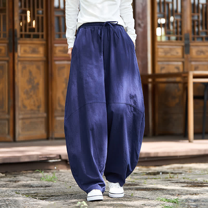 Buddha Stones Pantaloni corti estivi casual da uomo in cotone tinta unita con coulisse, modello harem con tasca - Marina - US/UK/AU46, EU56 (5XL) - image 21