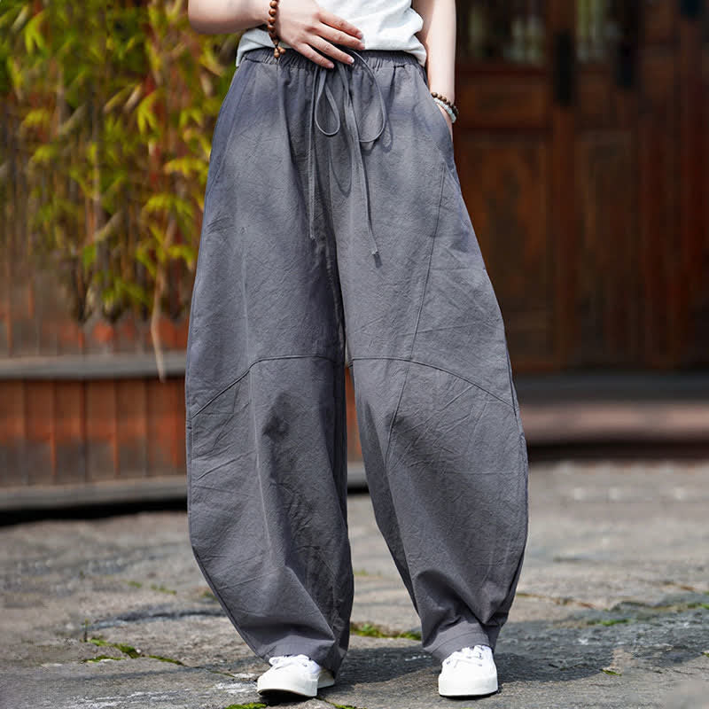 Buddha Stones Pantaloni corti estivi casual da uomo in cotone tinta unita con coulisse, modello harem con tasca - image 3