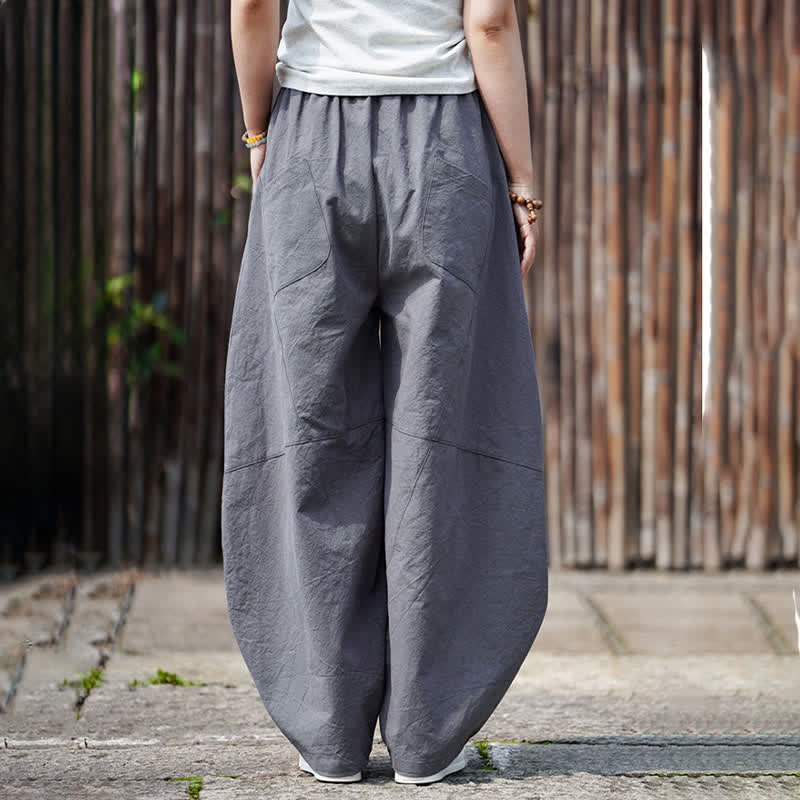 Buddha Stones Pantaloni corti estivi casual da uomo in cotone tinta unita con coulisse, modello harem con tasca - image 4