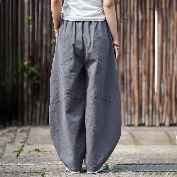 Buddha Stones Pantaloni corti estivi casual da uomo in cotone tinta unita con coulisse, modello harem con tasca - image 4