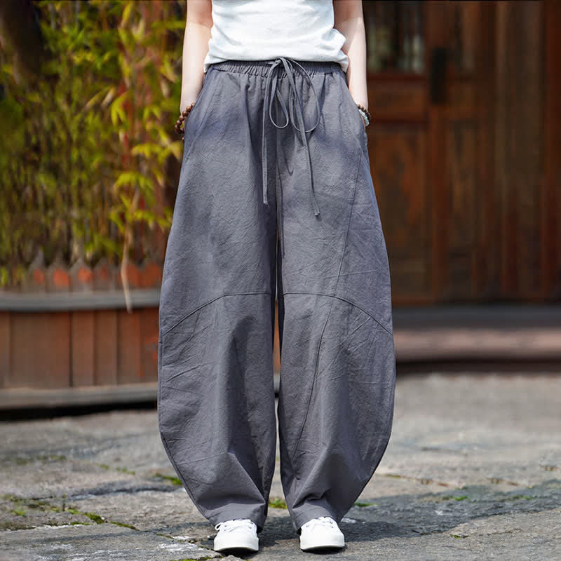 Buddha Stones Pantaloni corti estivi casual da uomo in cotone tinta unita con coulisse, modello harem con tasca - image 10