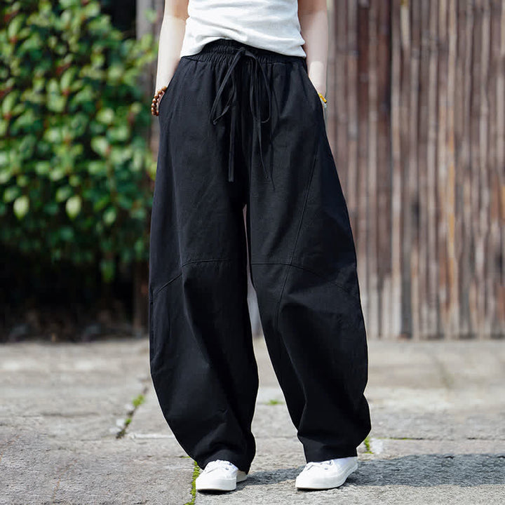 Buddha Stones Pantaloni corti estivi casual da uomo in cotone tinta unita con coulisse, modello harem con tasca - image 13