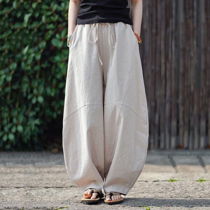 Buddha Stones Pantaloni corti estivi casual da uomo in cotone tinta unita con coulisse, modello harem con tasca - image 23
