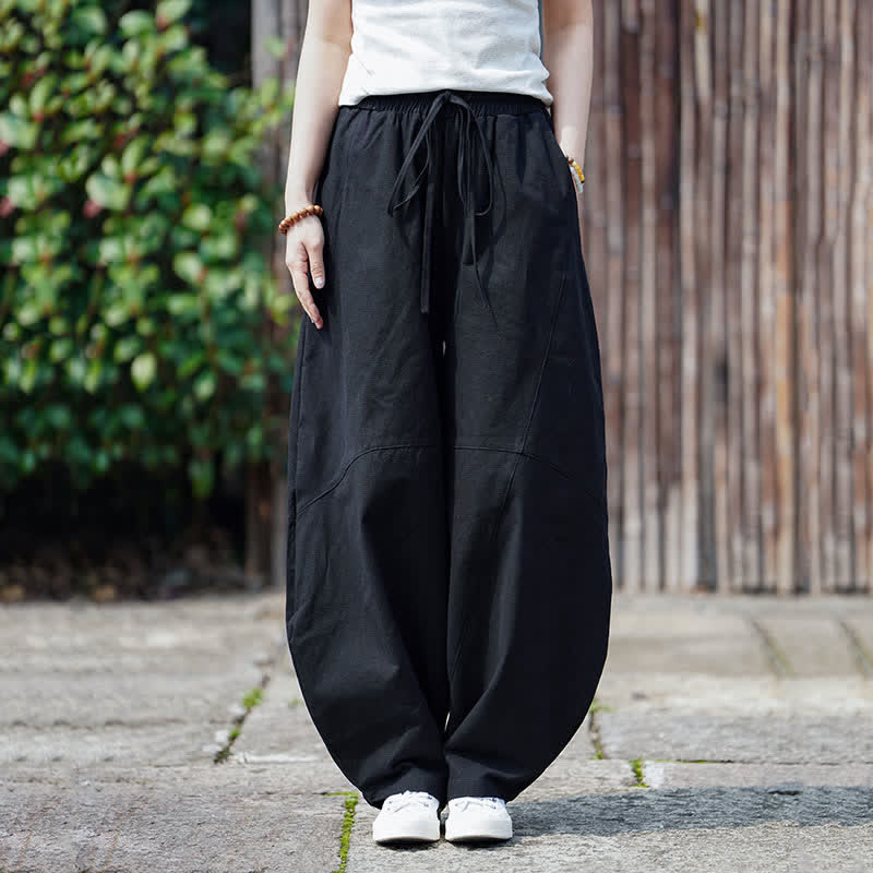 Buddha Stones Pantaloni corti estivi casual da uomo in cotone tinta unita con coulisse, modello harem con tasca - Nero - US/UK/AU46, EU56 (5XL) - image 11