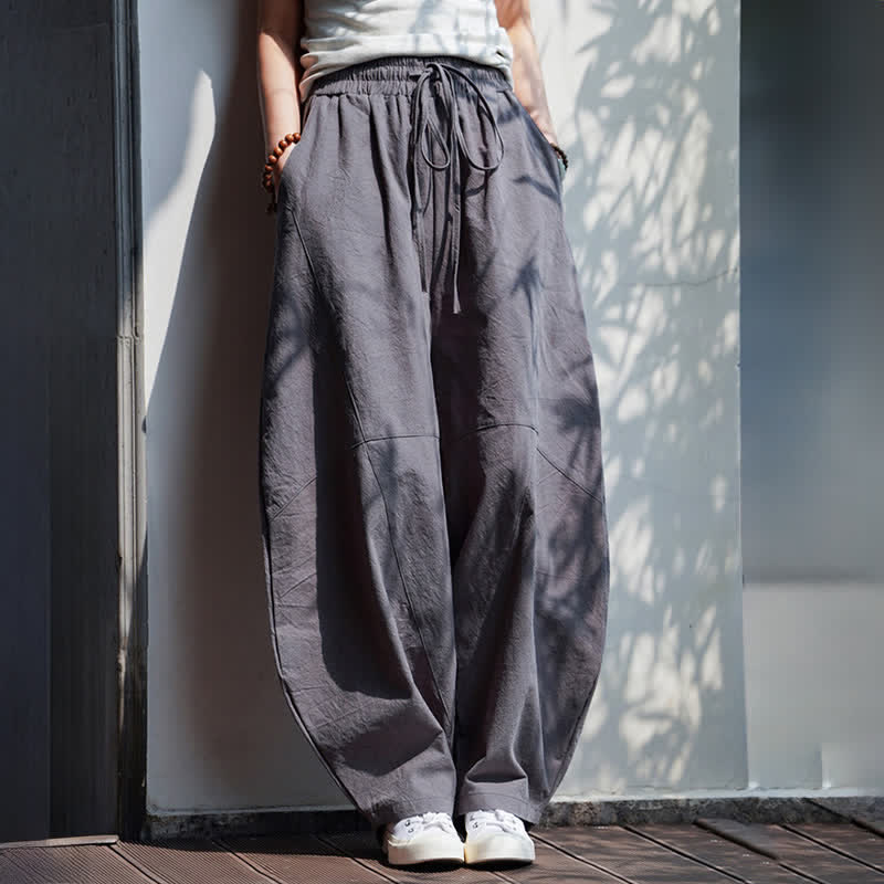 Buddha Stones Pantaloni corti estivi casual da uomo in cotone tinta unita con coulisse, modello harem con tasca - image 8