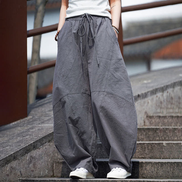 Buddha Stones Pantaloni corti estivi casual da uomo in cotone tinta unita con coulisse, modello harem con tasca - image 7