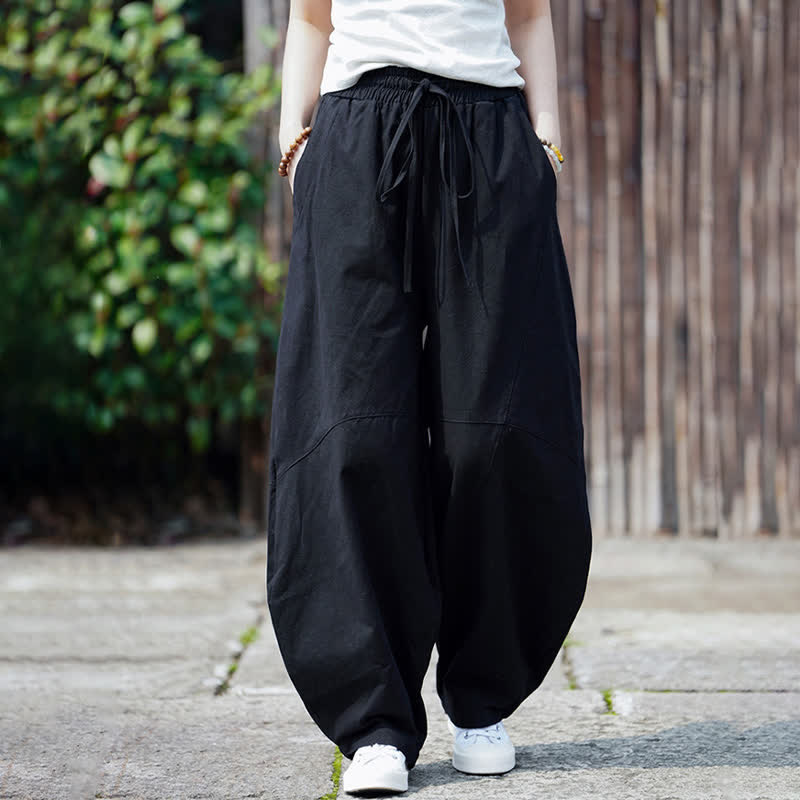 Buddha Stones Pantaloni corti estivi casual da uomo in cotone tinta unita con coulisse, modello harem con tasca - image 18