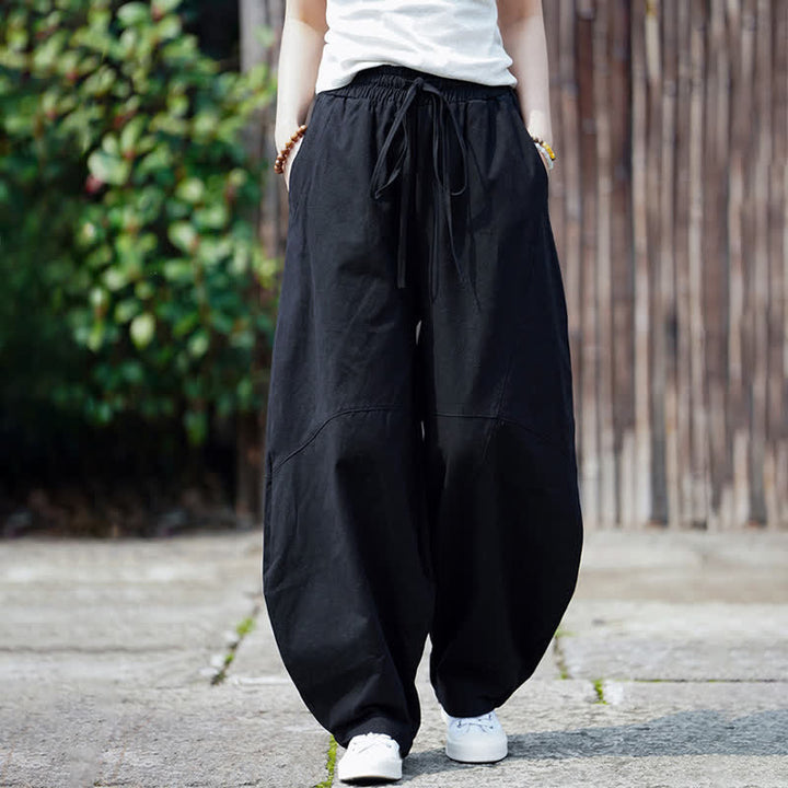 Buddha Stones Pantaloni corti estivi casual da uomo in cotone tinta unita con coulisse, modello harem con tasca - image 18