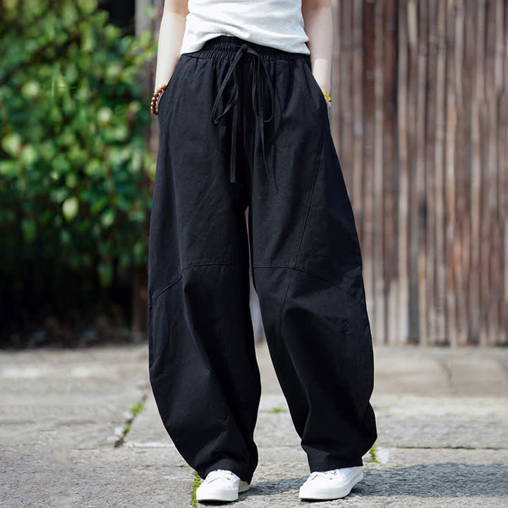 Buddha Stones Pantaloni corti estivi casual da uomo in cotone tinta unita con coulisse, modello harem con tasca - image 20